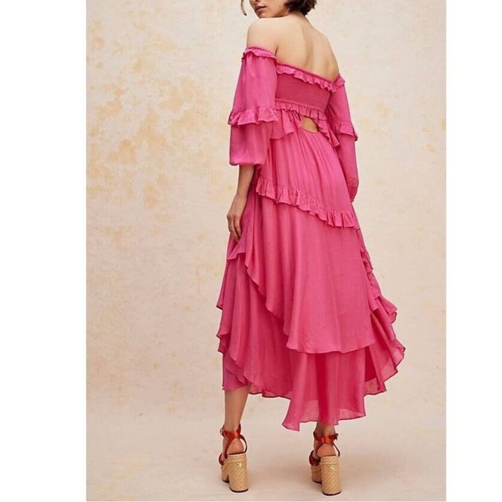 Spell Off-Shoulder Pink Ruffled Maxi Dress